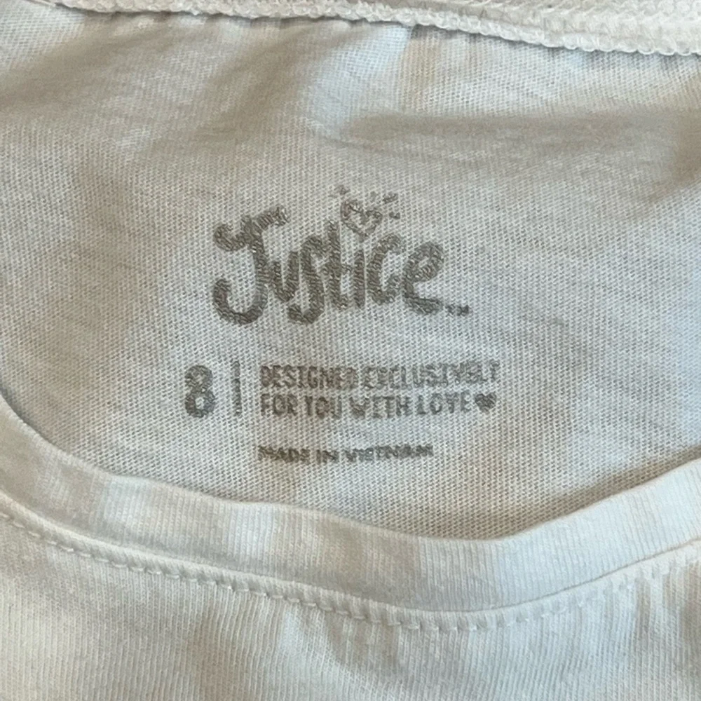 Justice Girls Graphic White Tee‎ Blue Hearts Gold Short Sleeve Summer Size 8